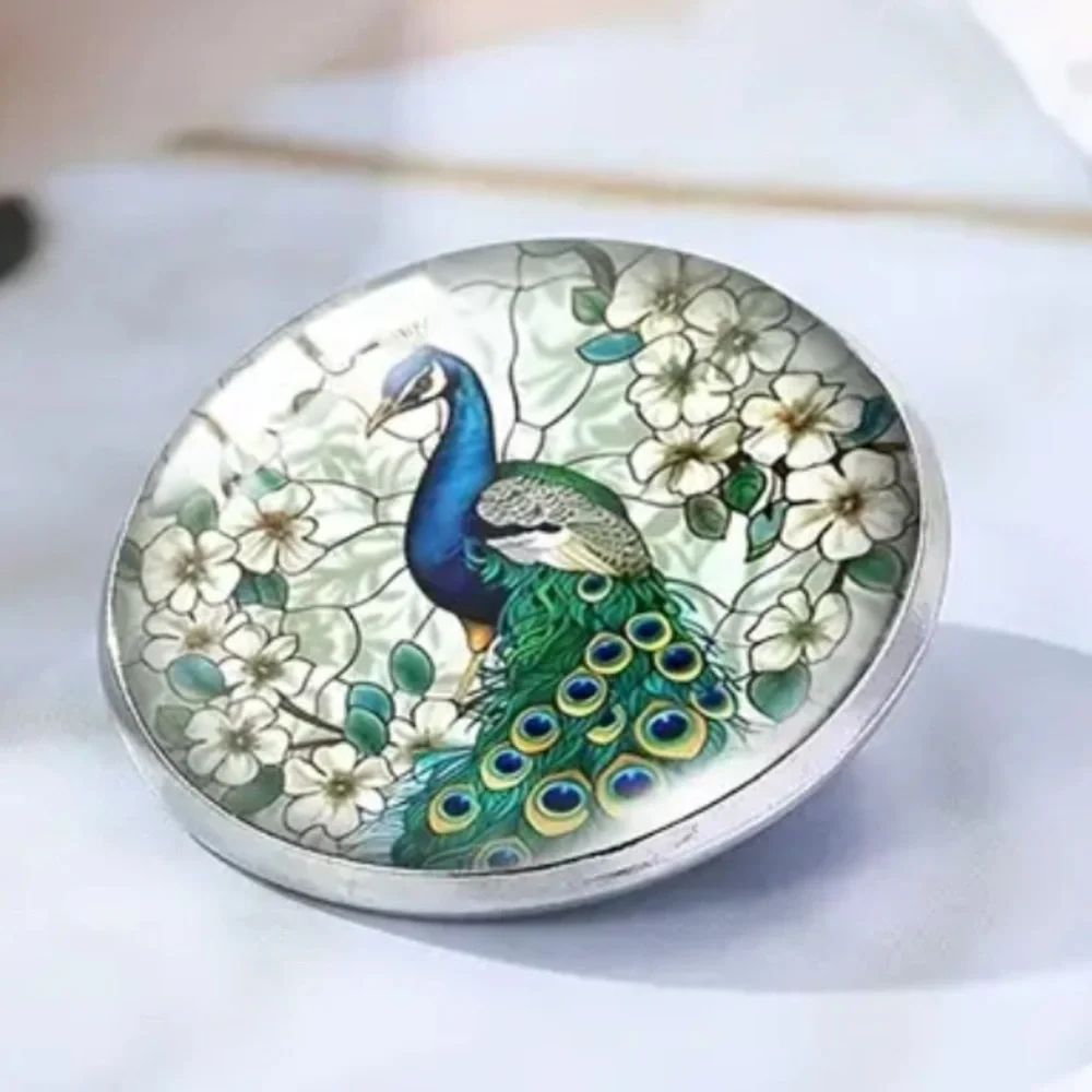 Boho Floral Peacock 1” Glass Cabochon Brooch Pin